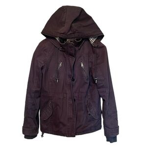Aeropostale Full Zip & Button Jacket with Hood, Cotton, Color is Gray, Medium